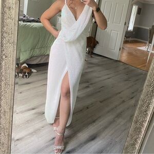 White sequins glam bridal long dress